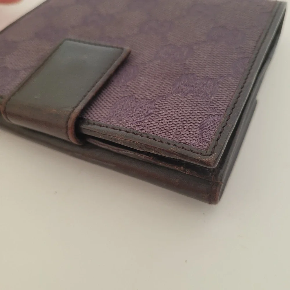 Gucci GG Monogram Canvas Leather Bifold Wallet Purple‎ Brown 143387-2091 Italian